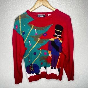 Vintage Nutcracker Christmas Sweater‎ Holiday Red Green Festive Holiday Small